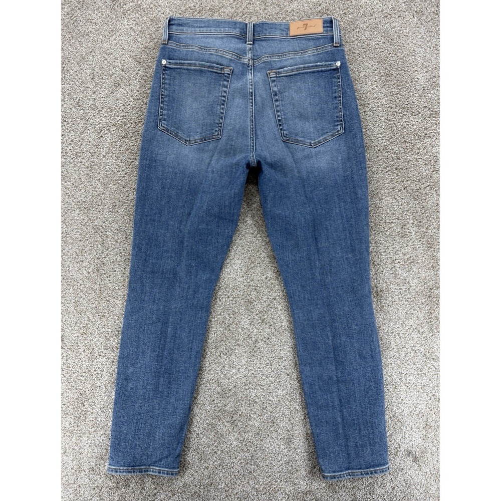 7 For All Mankind Luxe Vintage High Waist Ankle Skinny Womens 30 Blue Distressed - Picture 2 of 12